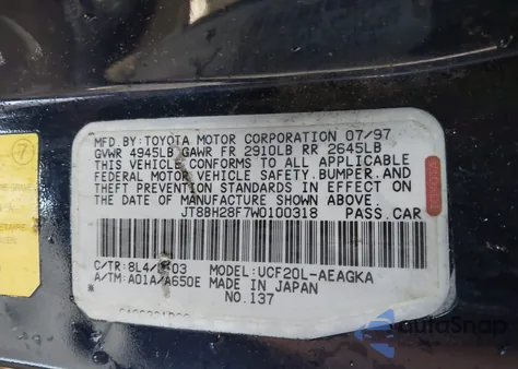 1998 Lexus Ls 400 z USA, uszkodzony, nr VIN JT8BH28F7W0100318